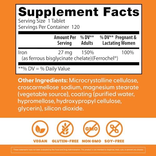 Doctor's Best Hochdosiertes Eisen mit Ferrochel – 27 mg, 120 Tabletten – Magenschonend, für Immunsystem & Blutgesundheit