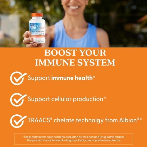 Doctor's Best Hochdosiertes Eisen mit Ferrochel – 27 mg, 120 Tabletten – Magenschonend, für Immunsystem & Blutgesundheit
