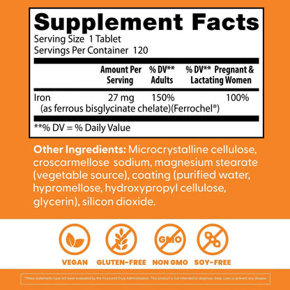 Doctor's Best Hochdosiertes Eisen mit Ferrochel – 27 mg, 120 Tabletten – Magenschonend, für Immunsystem & Blutgesundheit