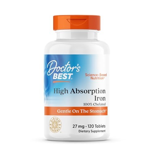 Doctor's Best Hochdosiertes Eisen mit Ferrochel – 27 mg, 120 Tabletten – Magenschonend, für Immunsystem & Blutgesundheit