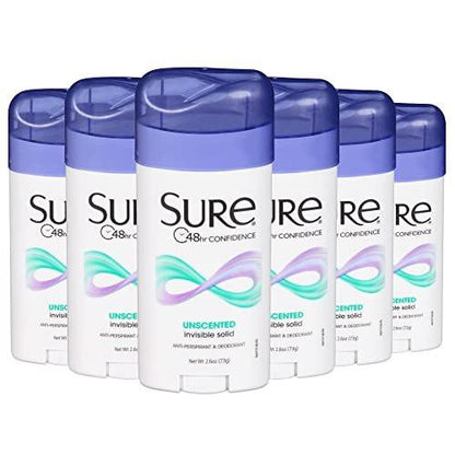 SURE Antiperspirant Deodorant, Unscented, Fest 2,6 Unzen (Pack mit 6)