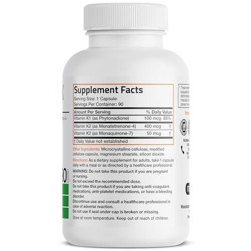Bronson Vitamin K Triple Play - Vollspektrum Vitamin K Komplex mit K1, K2 MK4 und K2 MK7 - 90 Kapseln