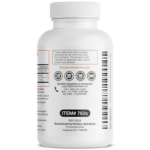 Bronson Vitamin K Triple Play - Vollspektrum Vitamin K Komplex mit K1, K2 MK4 und K2 MK7 - 90 Kapseln