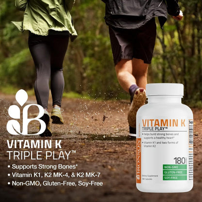 Bronson Vitamin K Triple Play - Vollspektrum Vitamin K Komplex mit K1, K2 MK4 und K2 MK7 - 90 Kapseln