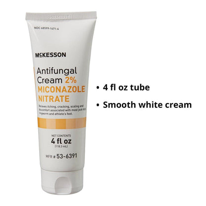 McKesson Antimykotische Creme, 2% Miconazolnitrat - Lindert Juckreiz, Brennen, Rissbildung bei Jock Itch, Ringelflechte und Fußpilz - 118 ml, 1 Stück