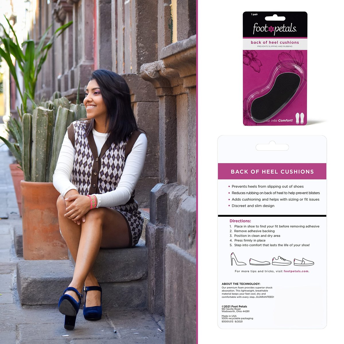 Foot Petals Fersenpolster – Schmerzlindernde Gel-Einlagen für die Ferse, 1 Paar, Schwarz