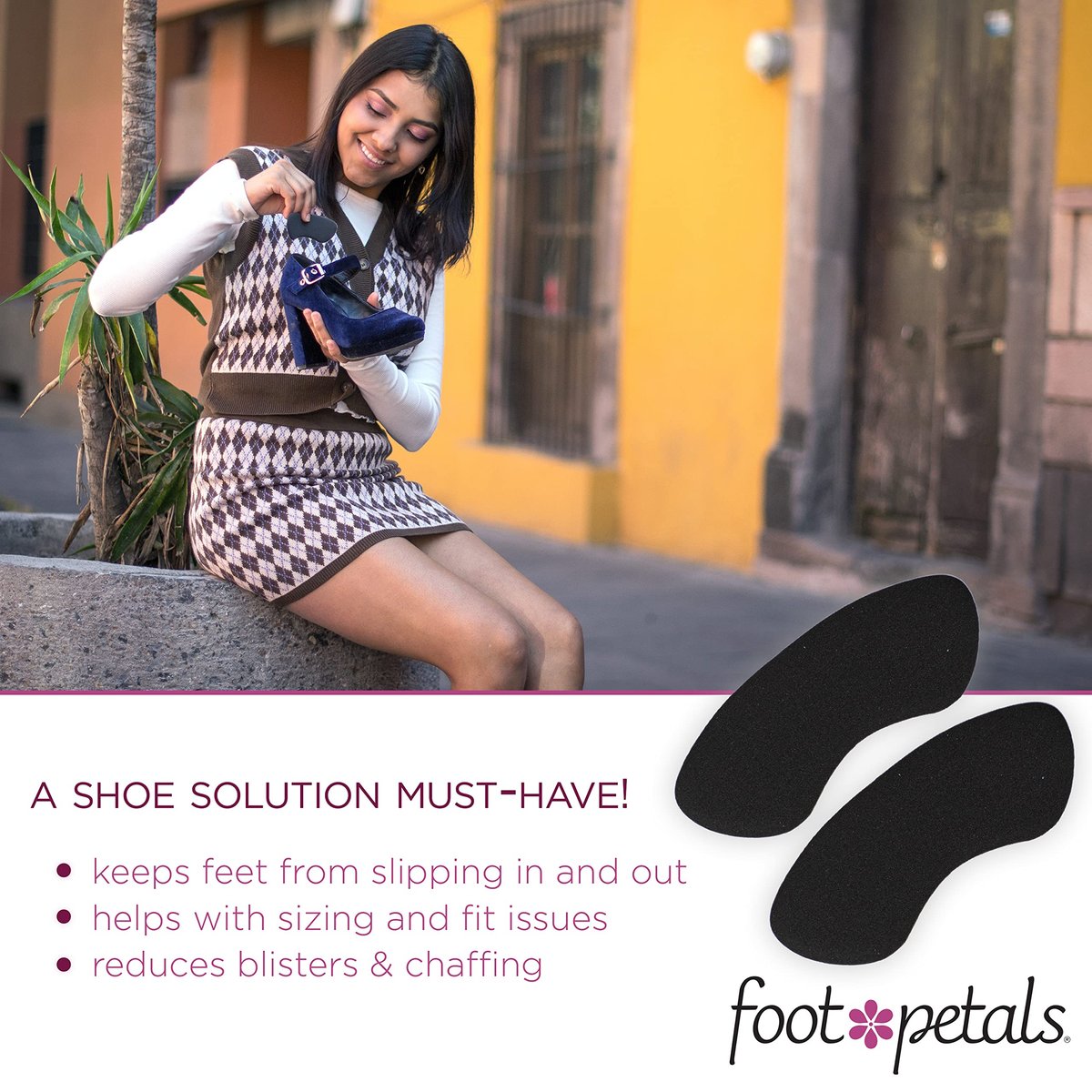 Foot Petals Fersenpolster – Schmerzlindernde Gel-Einlagen für die Ferse, 1 Paar, Schwarz
