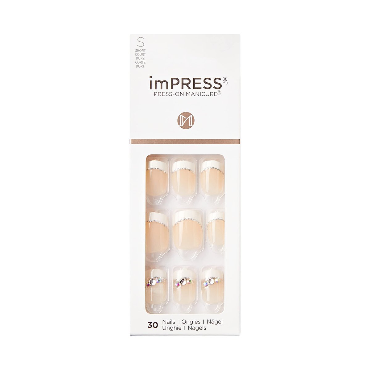 KISS imPRESS Press-On Maniküre, Believe, Kurze Quadratform, mit PureFit-Technologie, inklusive Vorbereitungspad, Mini-Feile, Nagelhautschieber und 30 falsche Nägel