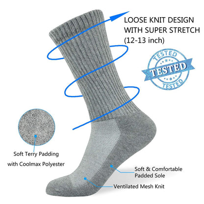 Well Knitting Diabetikersocken für Damen & Herren, Coolmax Medical Circulation Mid Calf Socken mit nahtloser Zehenpartie, nicht einschnürendem Bund und gepolsterter Sohle, 4 Paar (Grau, L)