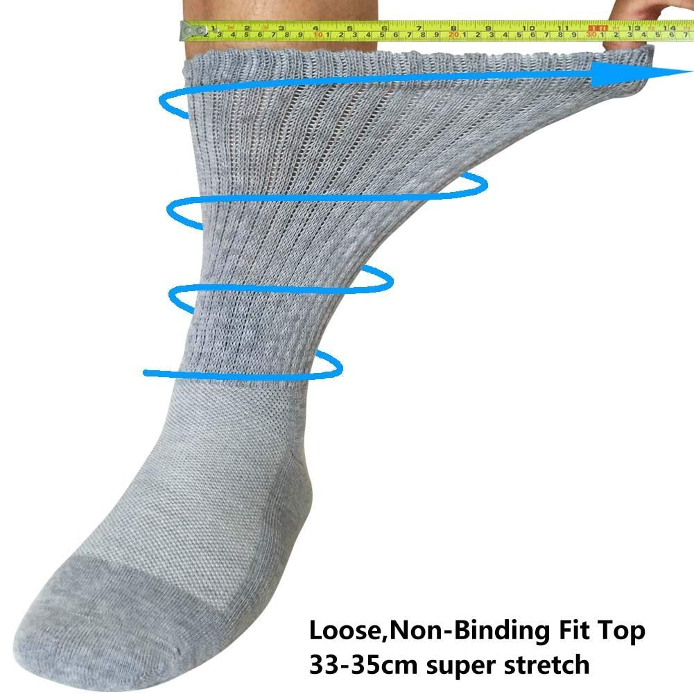 Well Knitting Diabetikersocken für Damen & Herren, Coolmax Medical Circulation Mid Calf Socken mit nahtloser Zehenpartie, nicht einschnürendem Bund und gepolsterter Sohle, 4 Paar (Grau, L)