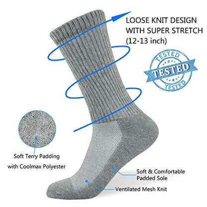 Well Knitting Diabetikersocken für Damen & Herren, Coolmax Medical Circulation Mid Calf Socken mit nahtloser Zehenpartie, nicht einschnürendem Bund und gepolsterter Sohle, 4 Paar (Grau, L)