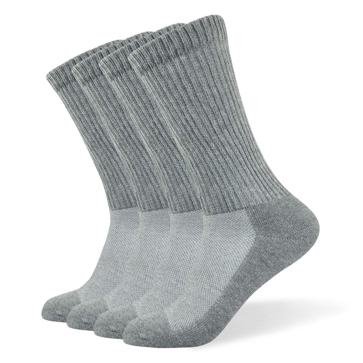 Well Knitting Diabetikersocken für Damen & Herren, Coolmax Medical Circulation Mid Calf Socken mit nahtloser Zehenpartie, nicht einschnürendem Bund und gepolsterter Sohle, 4 Paar (Grau, L)