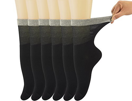 Yomandamor Damen Diabetiker-Crew-Socken mit nahtloser Zehe, 6 Paar Größe 9-11