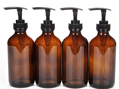 Vivaplex 4er-Pack Große 8 oz Amber Glasflaschen mit Schwarzen Lotionpumpen