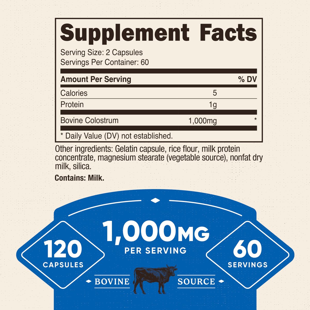 Nutricost Colostrum 1000mg, 120 Kapseln – Glutenfrei & GVO-frei, 60 Portionen
