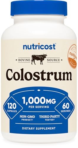 Nutricost Colostrum 1000mg, 120 Kapseln – Glutenfrei & GVO-frei, 60 Portionen