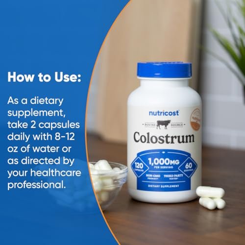 Nutricost Colostrum 1000mg, 120 Kapseln – Glutenfrei & GVO-frei, 60 Portionen