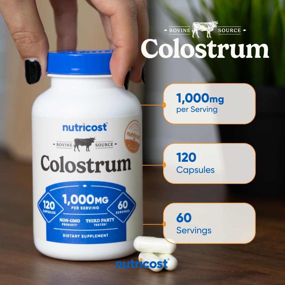 Nutricost Colostrum 1000mg, 120 Kapseln – Glutenfrei & GVO-frei, 60 Portionen