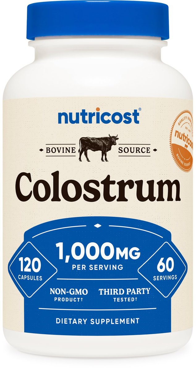 Nutricost Colostrum 1000mg, 120 Kapseln – Glutenfrei & GVO-frei, 60 Portionen