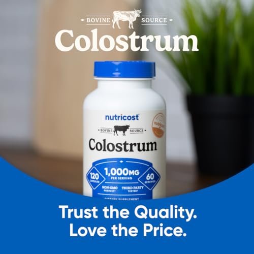 Nutricost Colostrum 1000mg, 120 Kapseln – Glutenfrei & GVO-frei, 60 Portionen