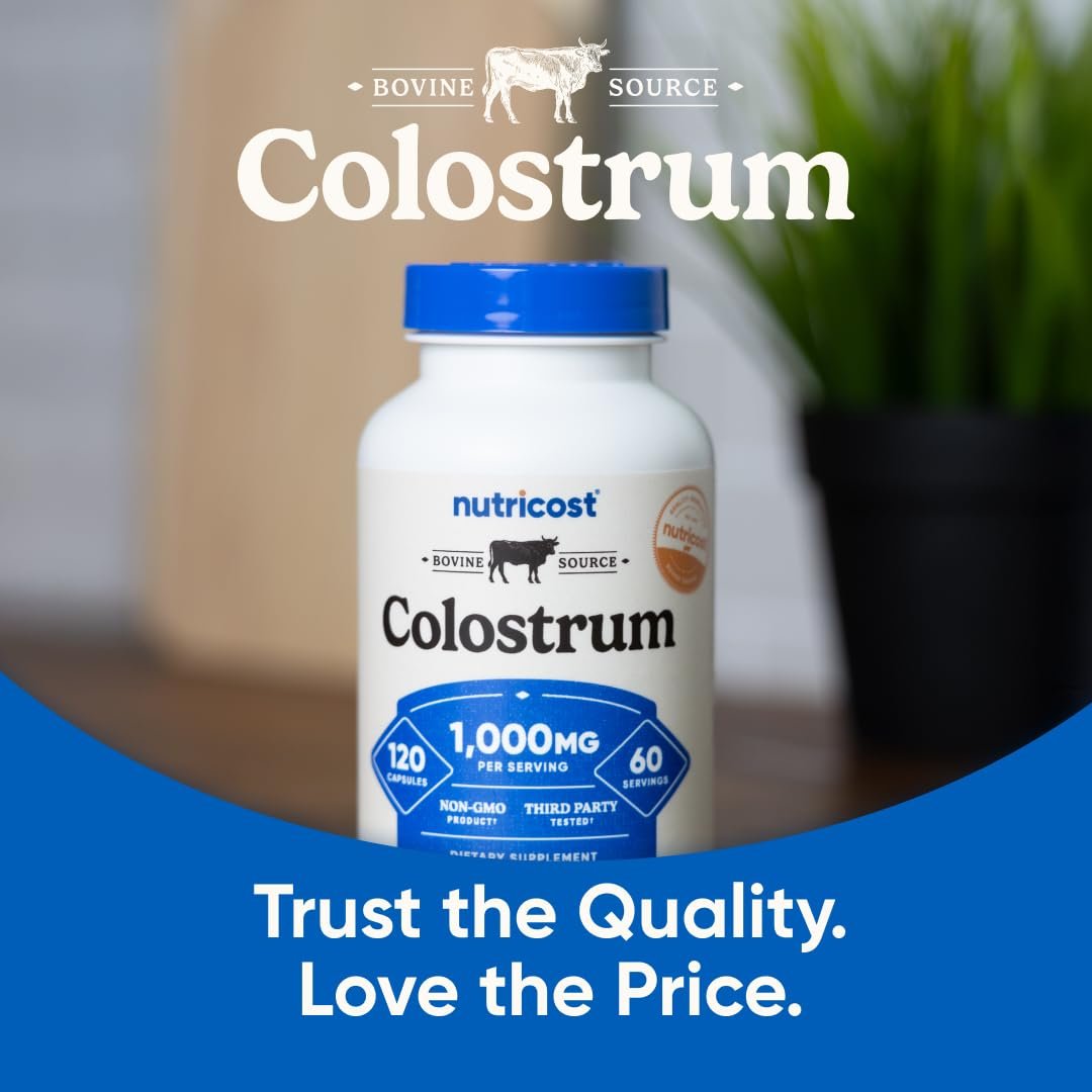 Nutricost Colostrum 1000mg, 120 Kapseln – Glutenfrei & GVO-frei, 60 Portionen