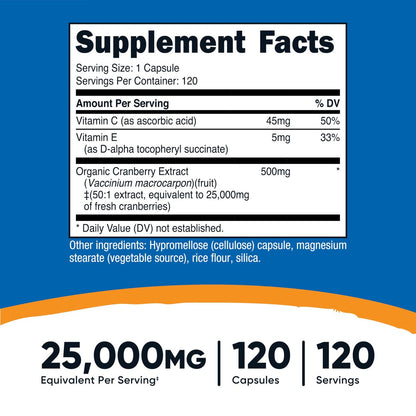 Nutricost Cranberry Extract 120 Kapseln – mit Vitamin C & Vitamin E, vegan, glutenfrei