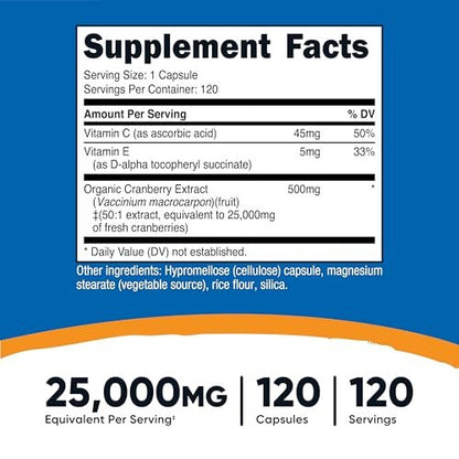 Nutricost Cranberry Extract 120 Kapseln – mit Vitamin C & Vitamin E, vegan, glutenfrei