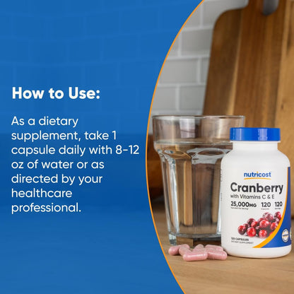 Nutricost Cranberry Extract 120 Kapseln – mit Vitamin C & Vitamin E, vegan, glutenfrei