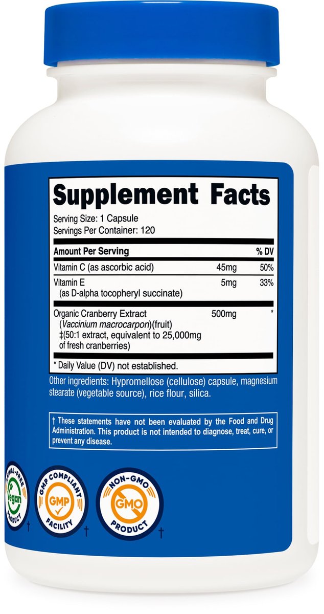 Nutricost Cranberry Extract 120 Kapseln – mit Vitamin C & Vitamin E, vegan, glutenfrei