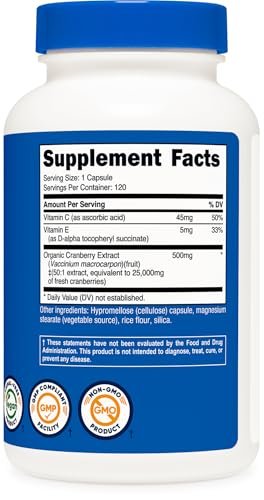 Nutricost Cranberry Extract 120 Kapseln – mit Vitamin C & Vitamin E, vegan, glutenfrei