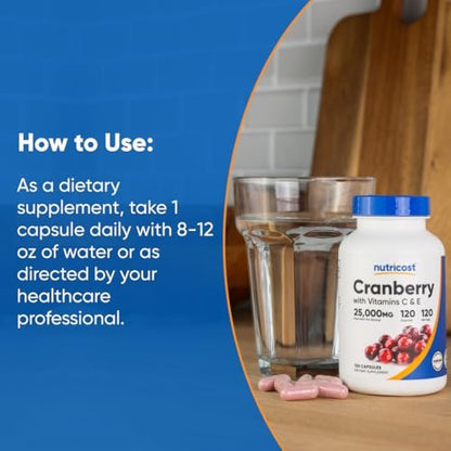 Nutricost Cranberry Extract 120 Kapseln – mit Vitamin C & Vitamin E, vegan, glutenfrei