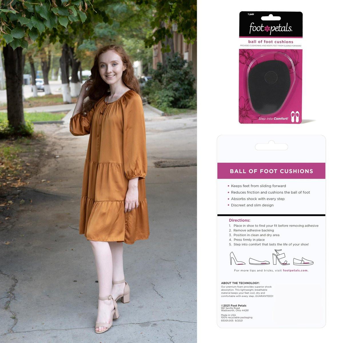 Foot Petals Ball of Foot Cushions – Metatarsal-Pad für langanhaltenden Komfort, verhindert Zehenrutschen und Überhang – für Damenabsätze – 1 Paar, Schwarz