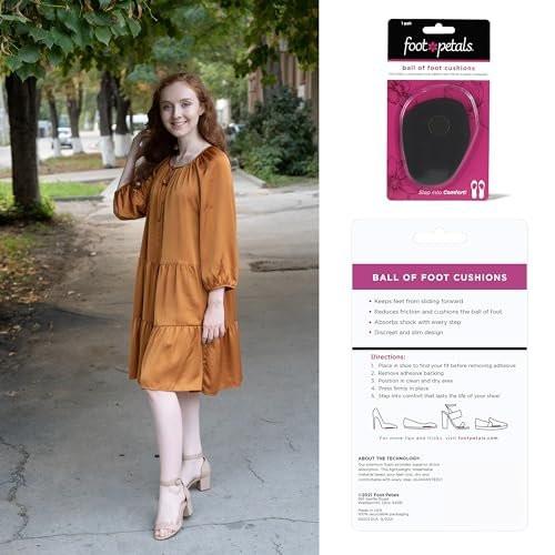 Foot Petals Ball of Foot Cushions – Metatarsal-Pad für langanhaltenden Komfort, verhindert Zehenrutschen und Überhang – für Damenabsätze – 1 Paar, Schwarz
