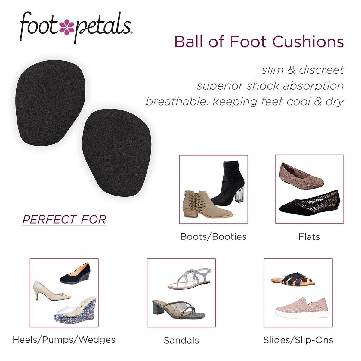 Foot Petals Ball of Foot Cushions – Metatarsal-Pad für langanhaltenden Komfort, verhindert Zehenrutschen und Überhang – für Damenabsätze – 1 Paar, Schwarz