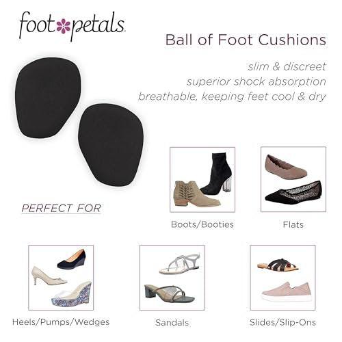 Foot Petals Ball of Foot Cushions – Metatarsal-Pad für langanhaltenden Komfort, verhindert Zehenrutschen und Überhang – für Damenabsätze – 1 Paar, Schwarz