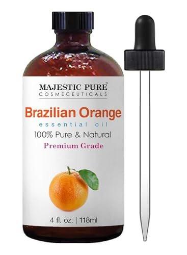 Majestic Pure Brasilianisches Orangenöl – 100 % reines und natürliches ätherisches Öl mit Glaspipette, 118 ml – Ideal für Aromatherapie, Diffuser, Seifen- und Kerzenherstellung