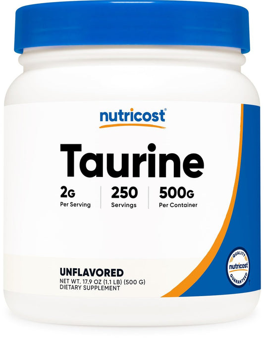 Nutricost Taurin Pulver (500 Gramm) - 250 Portionen - Reines Taurinpulver für Sport und Ernährung