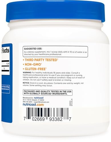Nutricost Taurin Pulver (500 Gramm) - 250 Portionen - Reines Taurinpulver für Sport und Ernährung