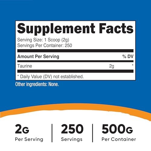 Nutricost Taurin Pulver (500 Gramm) - 250 Portionen - Reines Taurinpulver für Sport und Ernährung