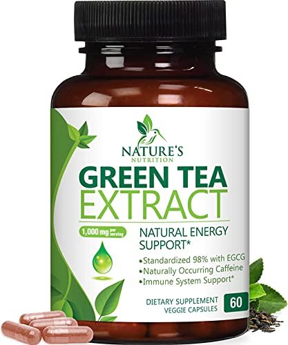 Grüner Tee Extrakt Kapseln - 3X Stärke Grüner Tee Extrakt 1000 mg pro Portion mit 45% EGCG & 98% Polyphenolen für natürliche Energie - Antioxidantien Kräuter-Herzunterstützung Supplement - 60 Kapseln