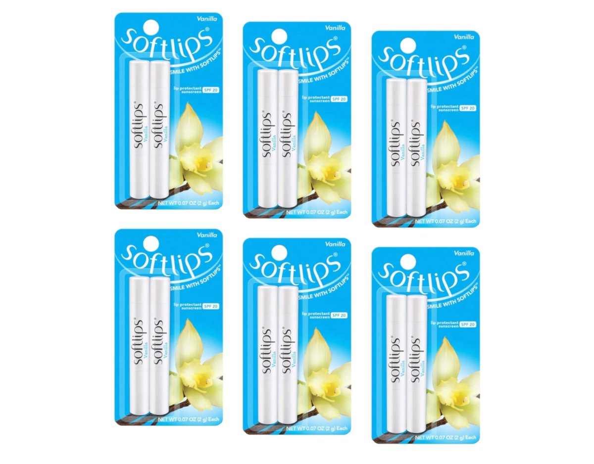Softlips Lippenbalsam mit Lichtschutzfaktor 20, Vanille (12er-Pack Sticks)
