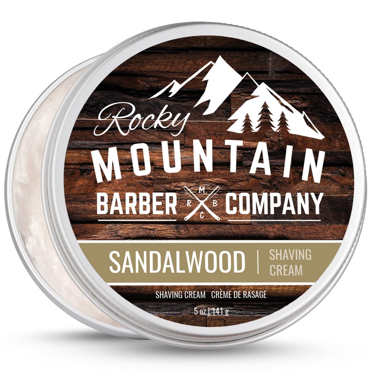 Rasiercreme für Männer mit Sandelholz-Öl – Dicker Schaum für Nass- und Klingenrasur – von Rocky Mountain Barber Company – 150g Dose