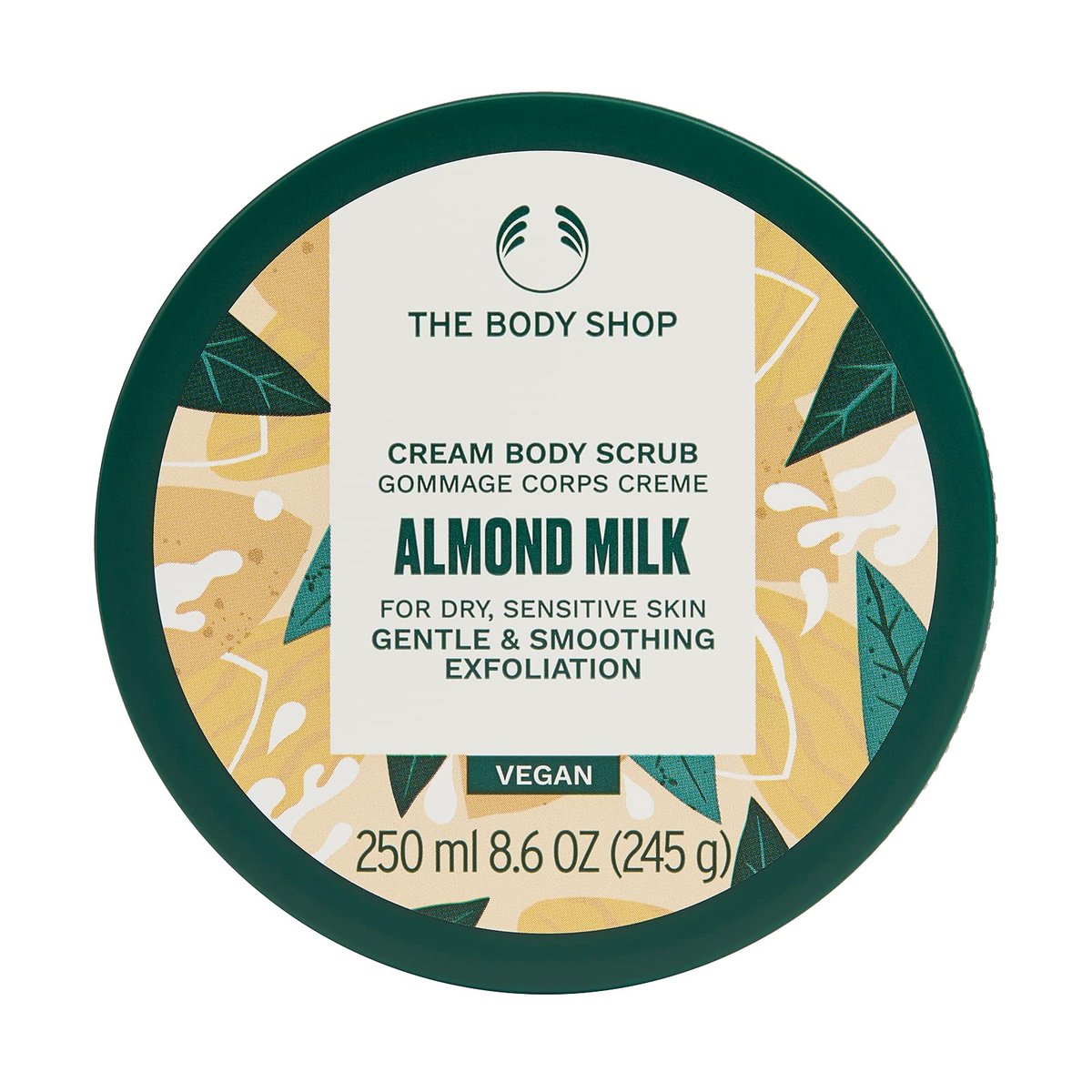 The Body Shop Mandelmilch Sanftes Peeling Körpercreme-Peeling – Beruhigende Exfoliation für empfindliche Haut – Vegan – 245 g