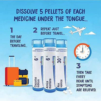 Boiron Jet Lag Relief Kit – Reisebegleiter gegen Übelkeit, Steifheit, Muskelschmerzen und Müdigkeit nach Langstreckenflügen – 3 Packungen (240 Kügelchen)