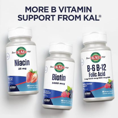 KAL Vitamin B12 Adenosylcobalamin 1000 mcg – Aktives B-12 für Energie, Erdbeergeschmack – 90 ActiveMelt Mikrotabletten
