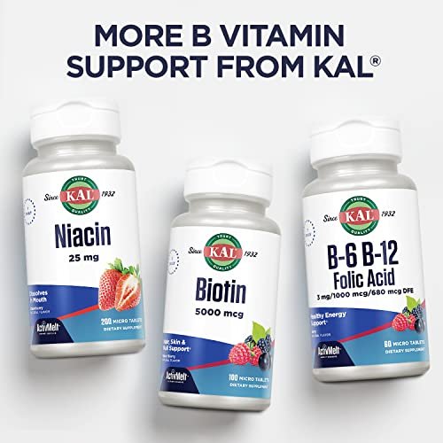 KAL Vitamin B12 Adenosylcobalamin 1000 mcg – Aktives B-12 für Energie, Erdbeergeschmack – 90 ActiveMelt Mikrotabletten