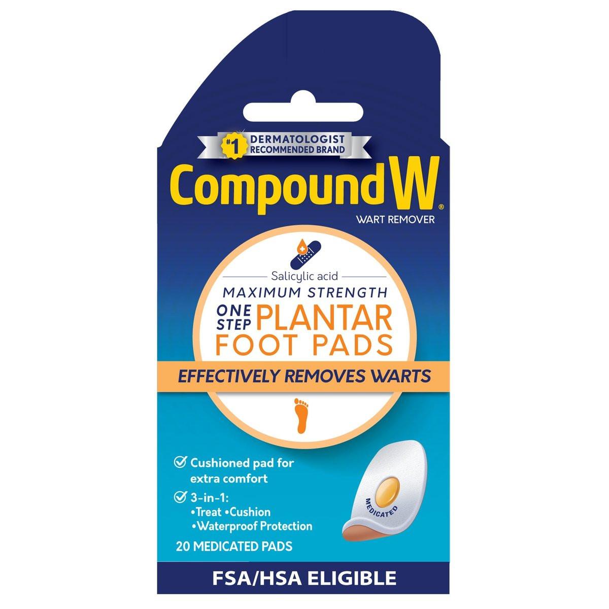 Compound W Maximum Strength One Step Plantar Warzen Pflaster mit Salicylsäure, selbstklebend, gepolstert und wasserdicht, 20 Stück