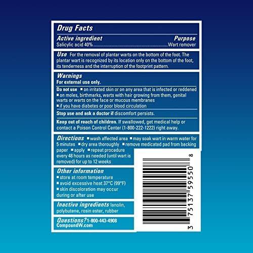 Compound W Maximum Strength One Step Plantar Warzen Pflaster mit Salicylsäure, selbstklebend, gepolstert und wasserdicht, 20 Stück