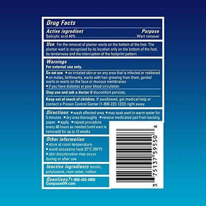 Compound W Maximum Strength One Step Plantar Warzen Pflaster mit Salicylsäure, selbstklebend, gepolstert und wasserdicht, 20 Stück