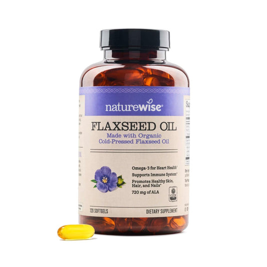 NatureWise Leinöl 1200 mg, Fischfreies Omega 3 6 9 mit 720 mg ALA, Nahrungsergänzungsmittel für die Herzgesundheit – Bio, kaltgepresst, nicht-GVO – 120 Weichkapseln (4-Monatsvorrat)